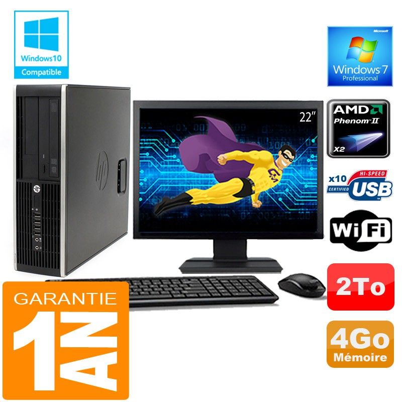 HP Compaq 6005 Pro SFF Desktop PC - AMD Phenom II, 4GB RAM, 2TB Hard Drive, WiFi, Windows 7 Pro