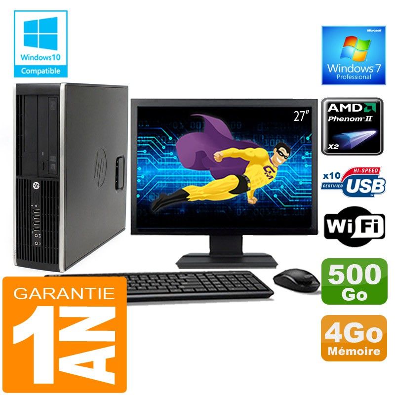 HP Compaq 6005 Pro SFF Desktop PC - AMD Phenom II, 4GB RAM, 500GB HDD, WiFi, Windows 7 Pro