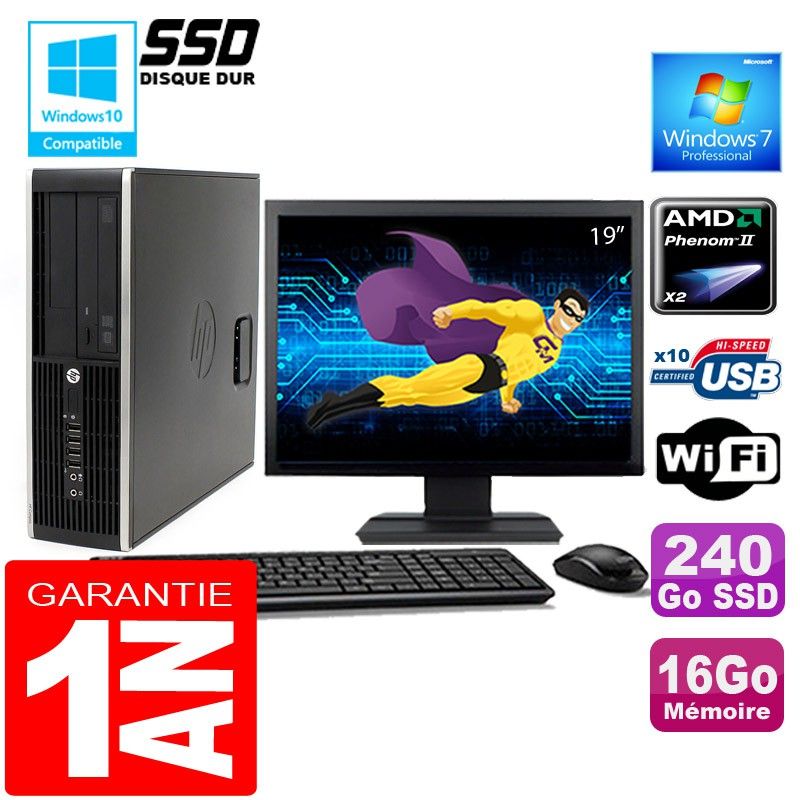PC de escritorio HP Compaq 6005 SFF - Procesador AMD Phenom II, 16GB de RAM, 240GB SSD, WiFi, Windows 7 Pro