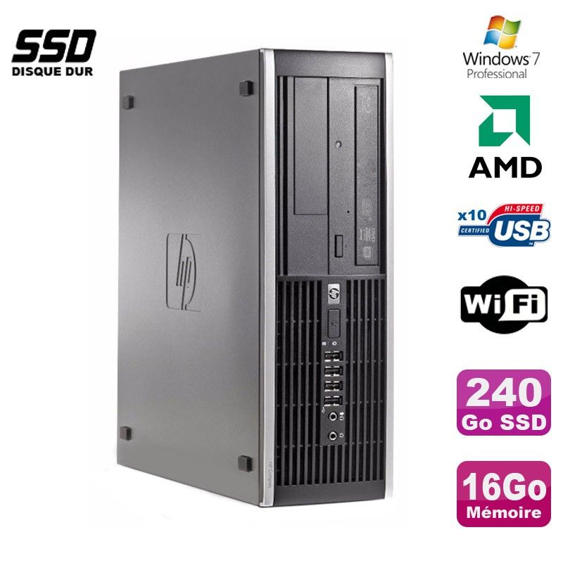 HP Compaq 6005 Pro SFF Desktop - AMD 3GHz, 16GB DDR3, 240GB SSD, DVD Burner, WiFi, Windows 7 Pro