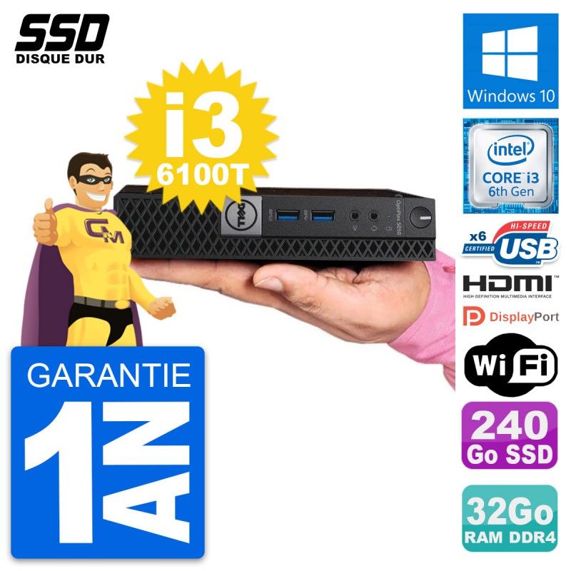 Dell Mini PC 5050 - Intel Core i3, 32GB RAM, 240GB SSD, HDMI, WiFi, Windows 10