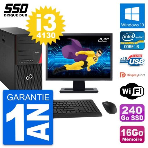 Torre PC Fujitsu P920 - 22 pulgadas, Intel i3-4130, 16 GB de RAM, 240 GB SSD, Windows 10, WiFi
