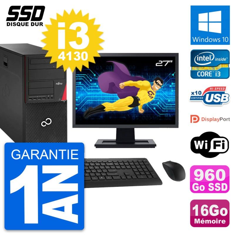 Fujitsu P920 27-inch PC Tower - Intel i3-4130, 16GB RAM, 960GB SSD, Windows 10, WiFi