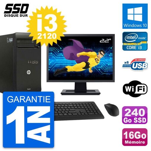 PC de sobremesa HP Pro 3400 MT - Pantalla de 22', Intel Core i3-2120, 16 GB de RAM, SSD de 240 GB, Windows 10, Wifi