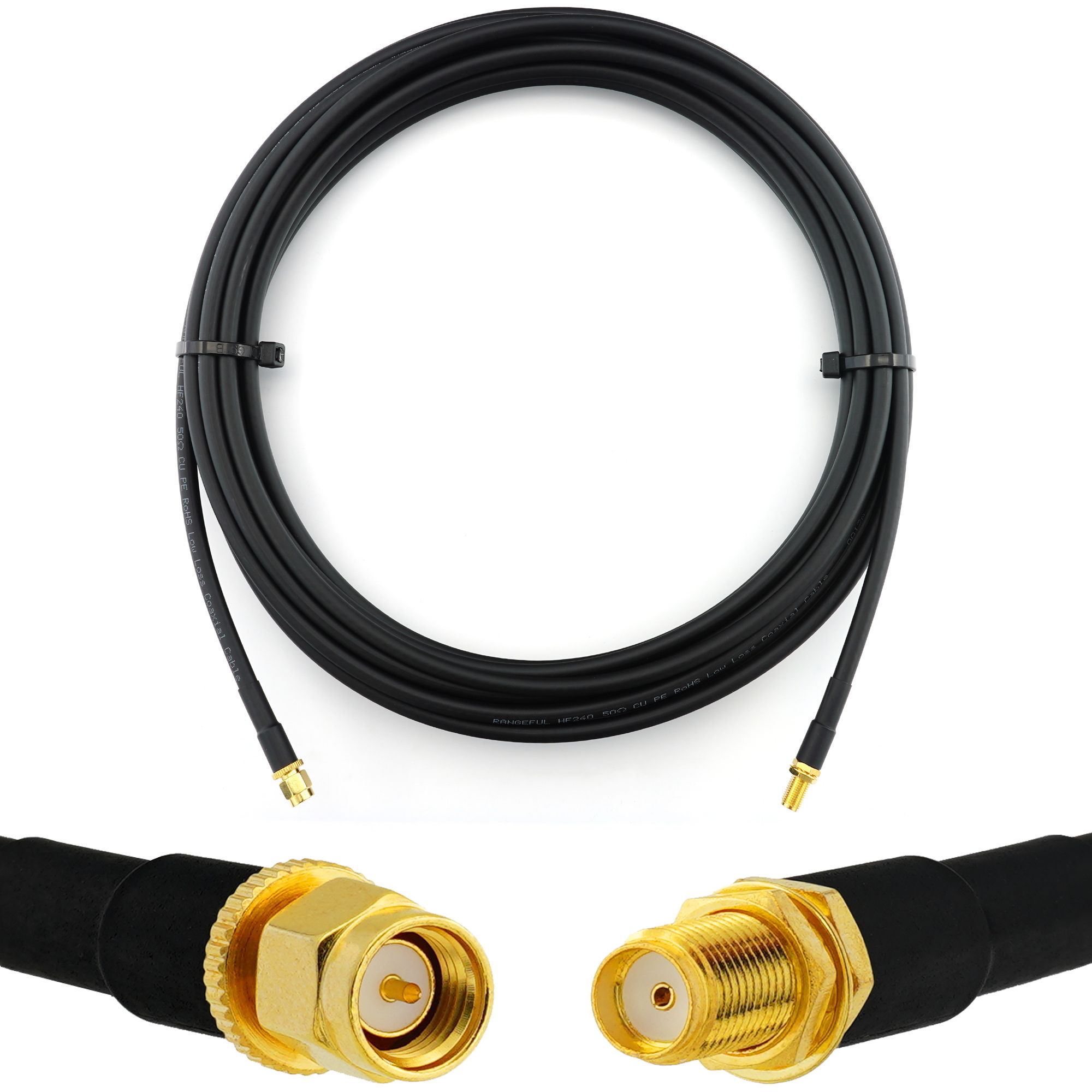 SMA Male to SMA Female 12m Coaxial Cable - HF240 (LMR 240 Equivalent) Waterproof Extension Cord - For WiFi Router, Radio Antenna, LTE Amplifier, GSM 4G/5G/6G Hotspot