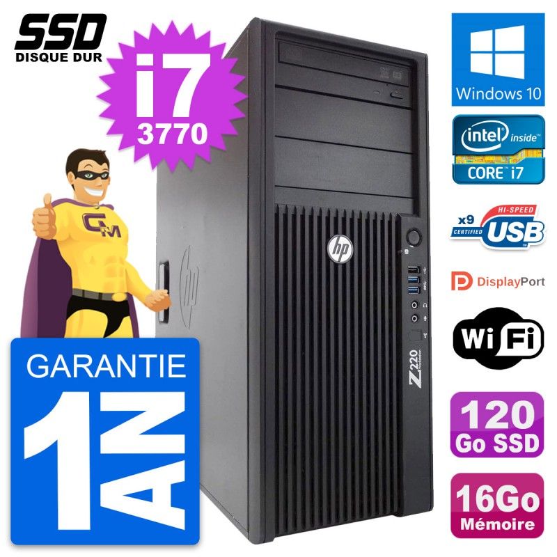 HP WorkStation Z220 Intel i7-3770 16GB RAM 120GB SSD Windows 10 WiFi