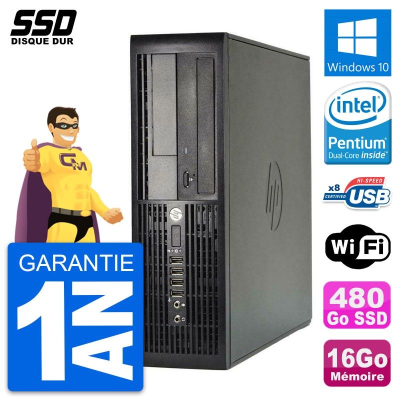 Ordinateur de bureau HP Compaq Pro 4300 SFF - Processeur Intel Pentium Dual-Core G2020, 16 Go de RAM, 480 Go SSD, Windows 10, Wi-Fi