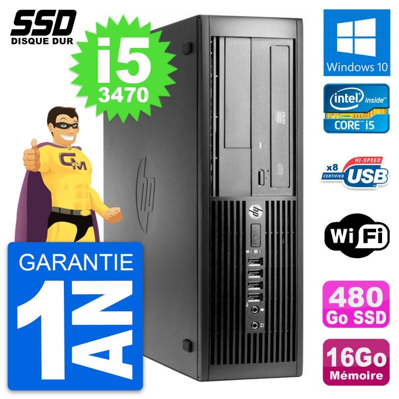 Ordinateur de bureau HP Compaq Pro 4300 SFF - Processeur Intel Core i5, 16 Go de RAM, 480 Go SSD, Windows 10, Wi-Fi