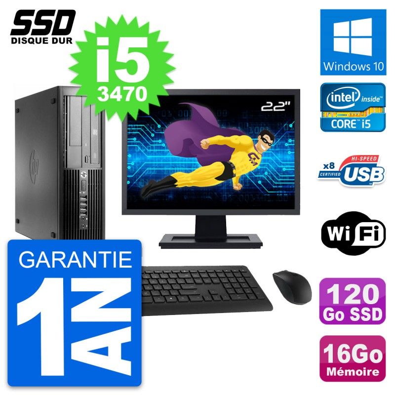 Ordinateur HP Compaq Pro 4300 SFF - Écran 22'', Processeur Intel i5-3470, 16 Go de RAM, SSD 120 Go, Windows 10, Wi-Fi