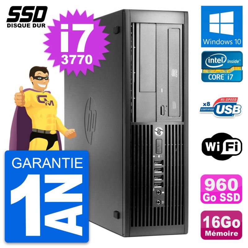 Ordinateur HP Compaq Pro 4300 SFF - Processeur Intel Core i7, 16 Go de RAM, 960 Go SSD, Windows 10, Wifi