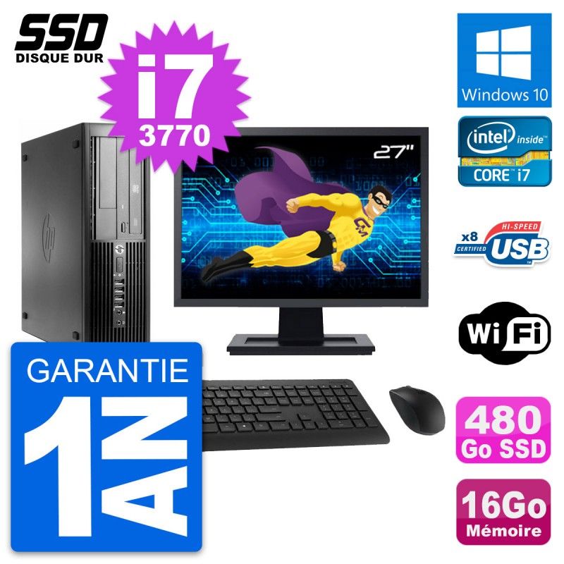 Ordinateur HP Compaq Pro 4300 SFF - Écran 27'', Intel i7-3770, 16 Go de RAM, 480 Go SSD, Windows 10, WiFi