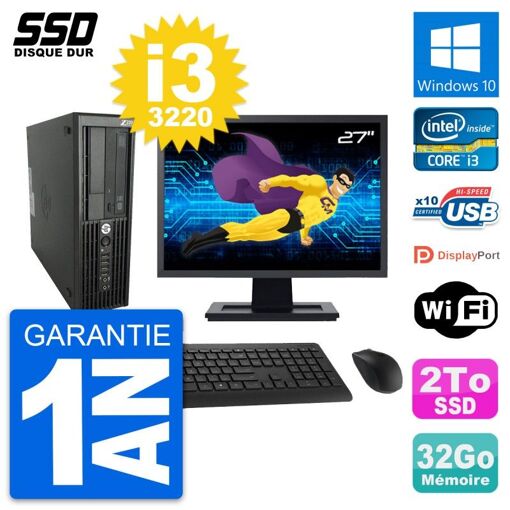 Estación de trabajo HP Z220 SFF - Pantalla de 27", Intel Core i3-3220, 32 GB de RAM, 2 TB SSD, Windows 10, WiFi