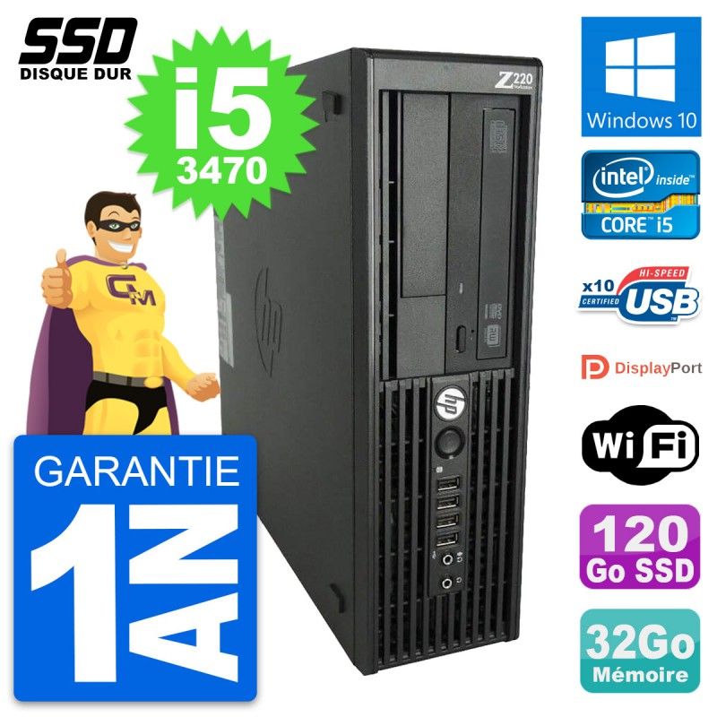 HP WorkStation Z220 SFF - Intel Core i5-3470, 32GB RAM, 120GB SSD, Windows 10, WiFi