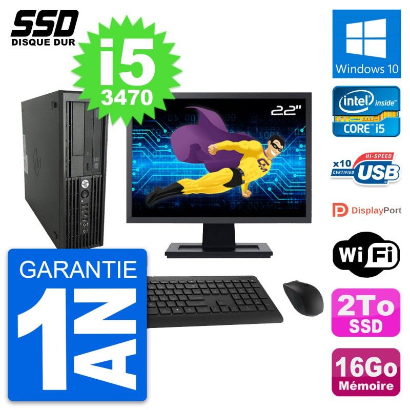 HP WorkStation Z220 SFF Computer - 22" Screen, i5-3470, 16GB RAM, 2TB SSD, Windows 10, Wifi