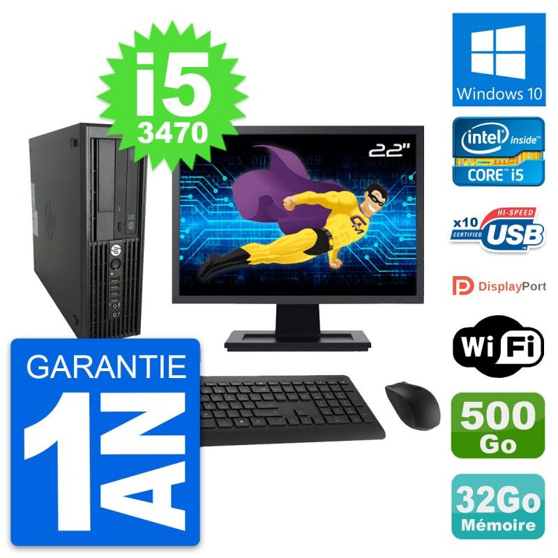 HP Z220 SFF Desktop Computer - 22" Screen, Core i5-3470, 32GB RAM, 500GB HDD, Windows 10, Wi-Fi