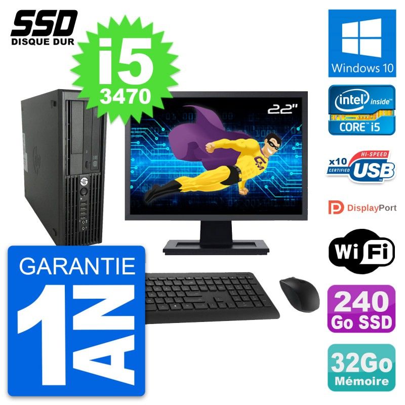 HP WorkStation Z220 SFF Computer - 22" Screen, i5-3470, 32GB RAM, 240GB SSD, Windows 10, Wifi