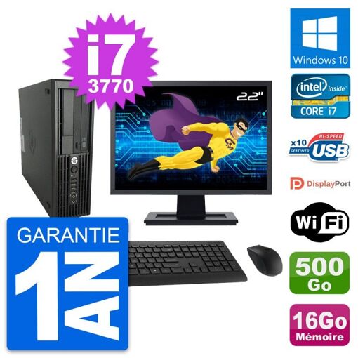 HP Z220 SFF Desktop Computer - 22" Screen, Intel Core i7-3770, 16GB RAM, 500GB HDD, WiFi, Windows 10
