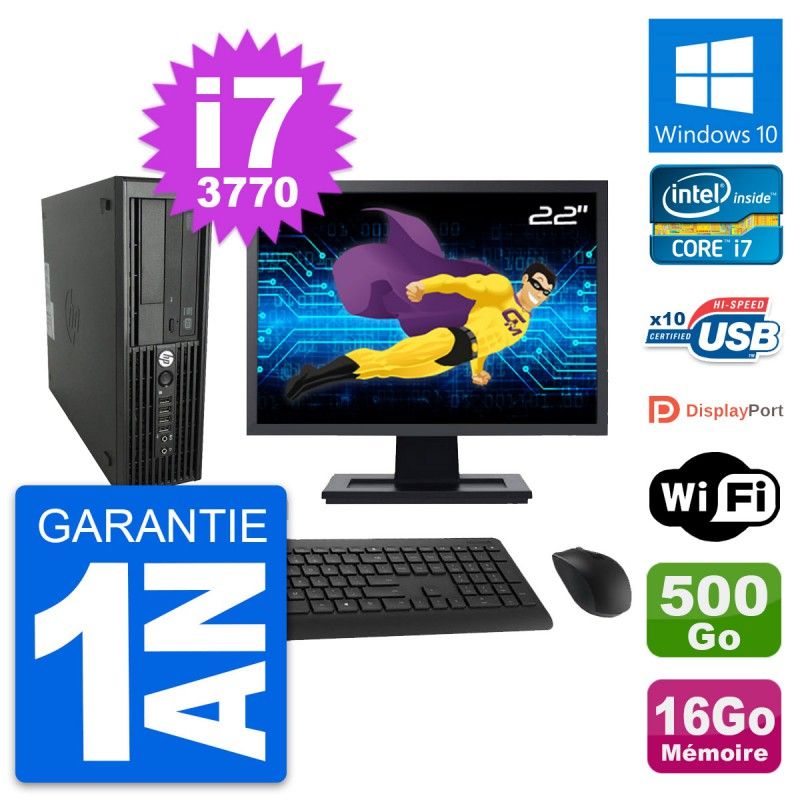 HP Z220 SFF Desktop Computer - 22" Screen, Intel Core i7-3770, 16GB RAM, 500GB HDD, WiFi, Windows 10