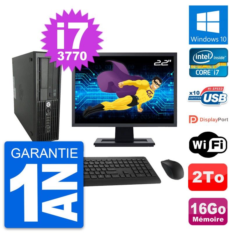 HP WorkStation Z220 SFF Computer - 22" Screen, i7-3770, 16GB RAM, 2TB HDD, Windows 10, WiFi