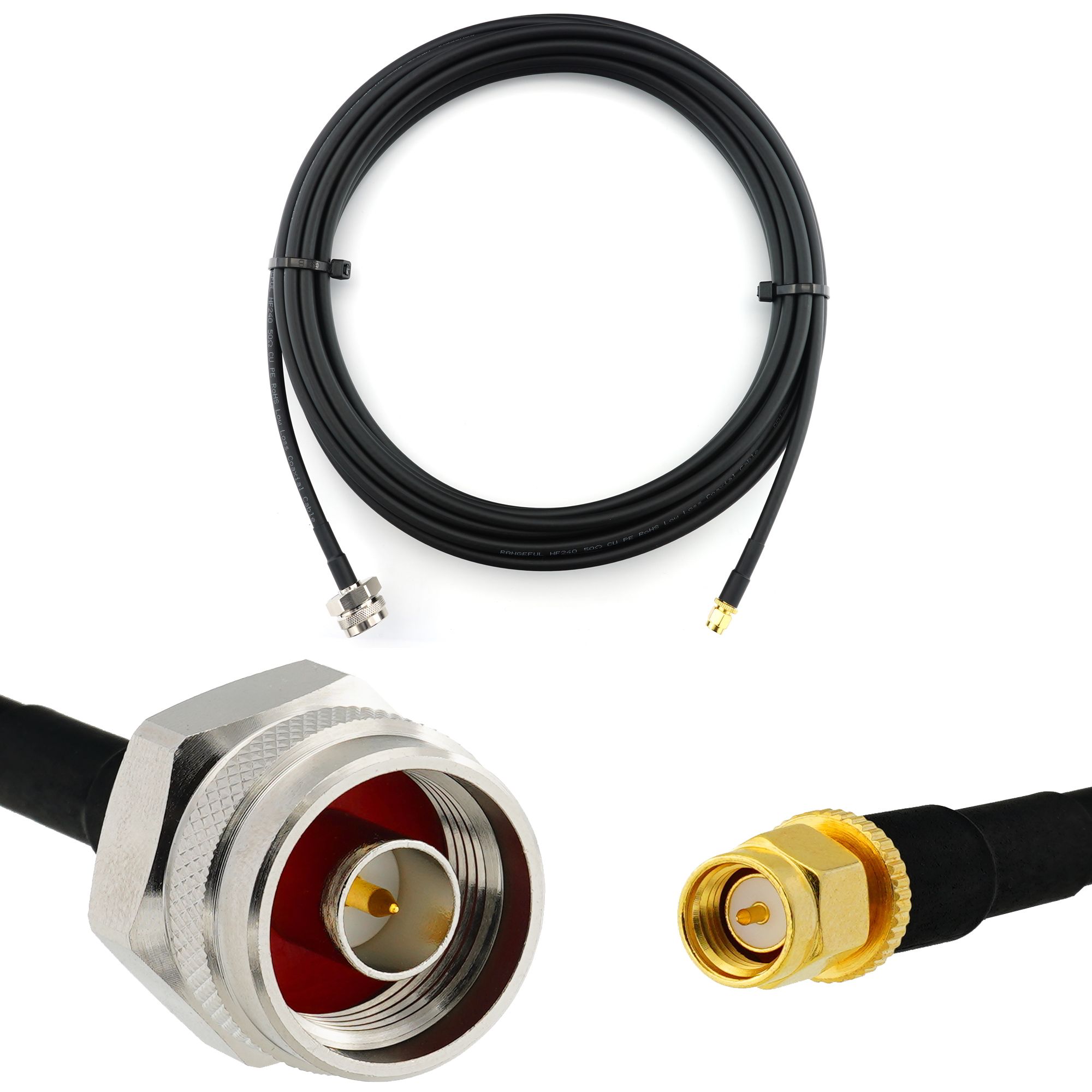 Cable coaxial SMA macho a N macho Hex de 12m - HF240 (equivalente LMR240) cordón de extensión resistente al agua para enrutador WiFi, antena radio, amplificador LTE, GSM 4G/5G/6G, punto de acceso LTE