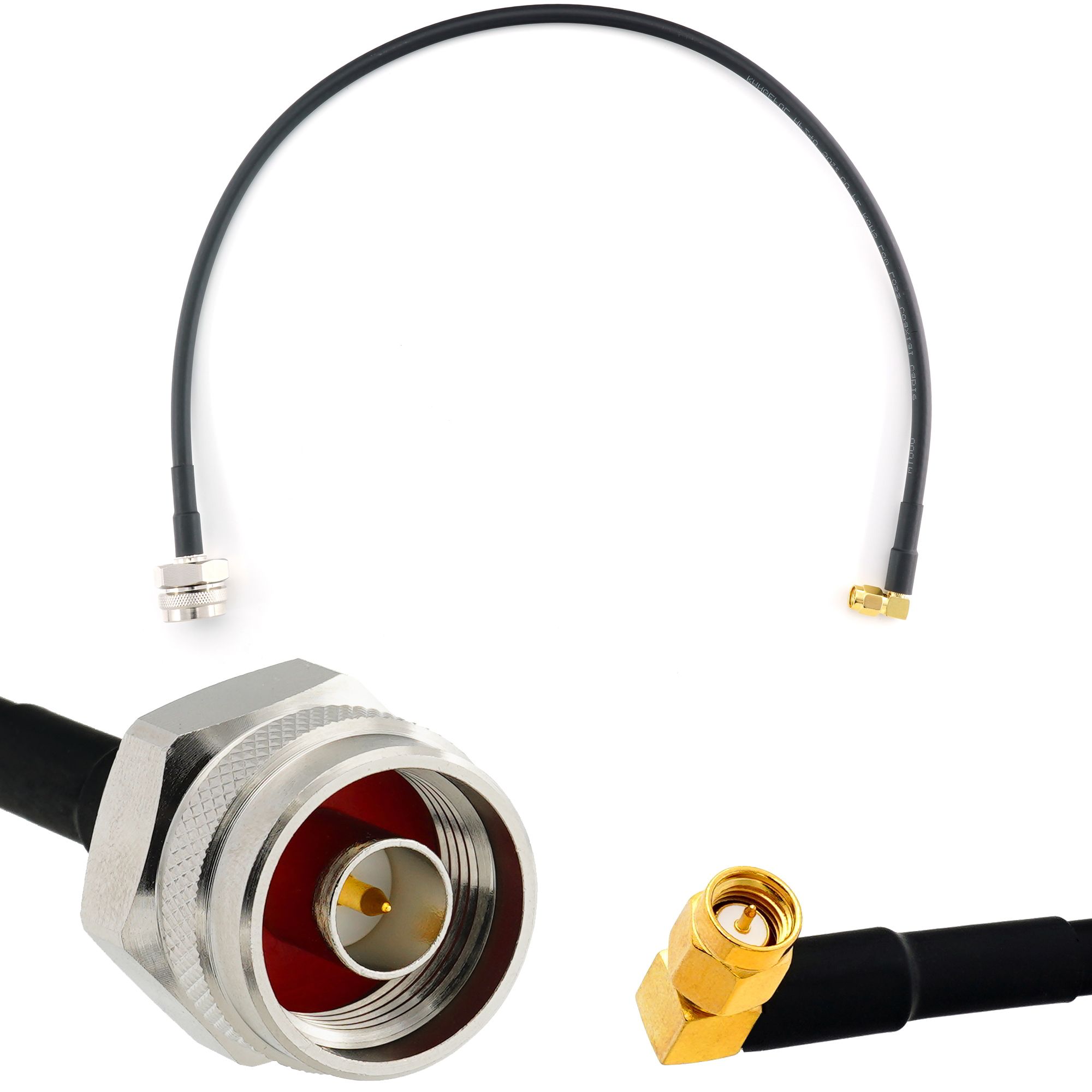 Cable Coaxial SMA a N Masculino 90 Grados con Ángulo Derecho - 50 cm, HF240 (equivalente LMR240) Prenda Extensible Impermeable para Router WiFi, Amplificador LTE, Hotspot 4G/5G/6G