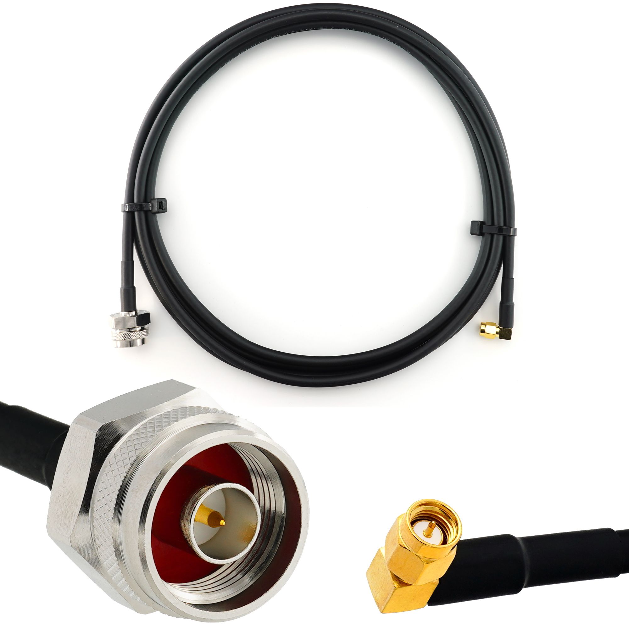 Cable coaxial SMA a N Masculino de 90 grados a ángulo recto, 1m - HF240 (equivalente LMR 240) prolongador resistente al agua - para enrutador WiFi, amplificador LTE/5G/6G, hotspot