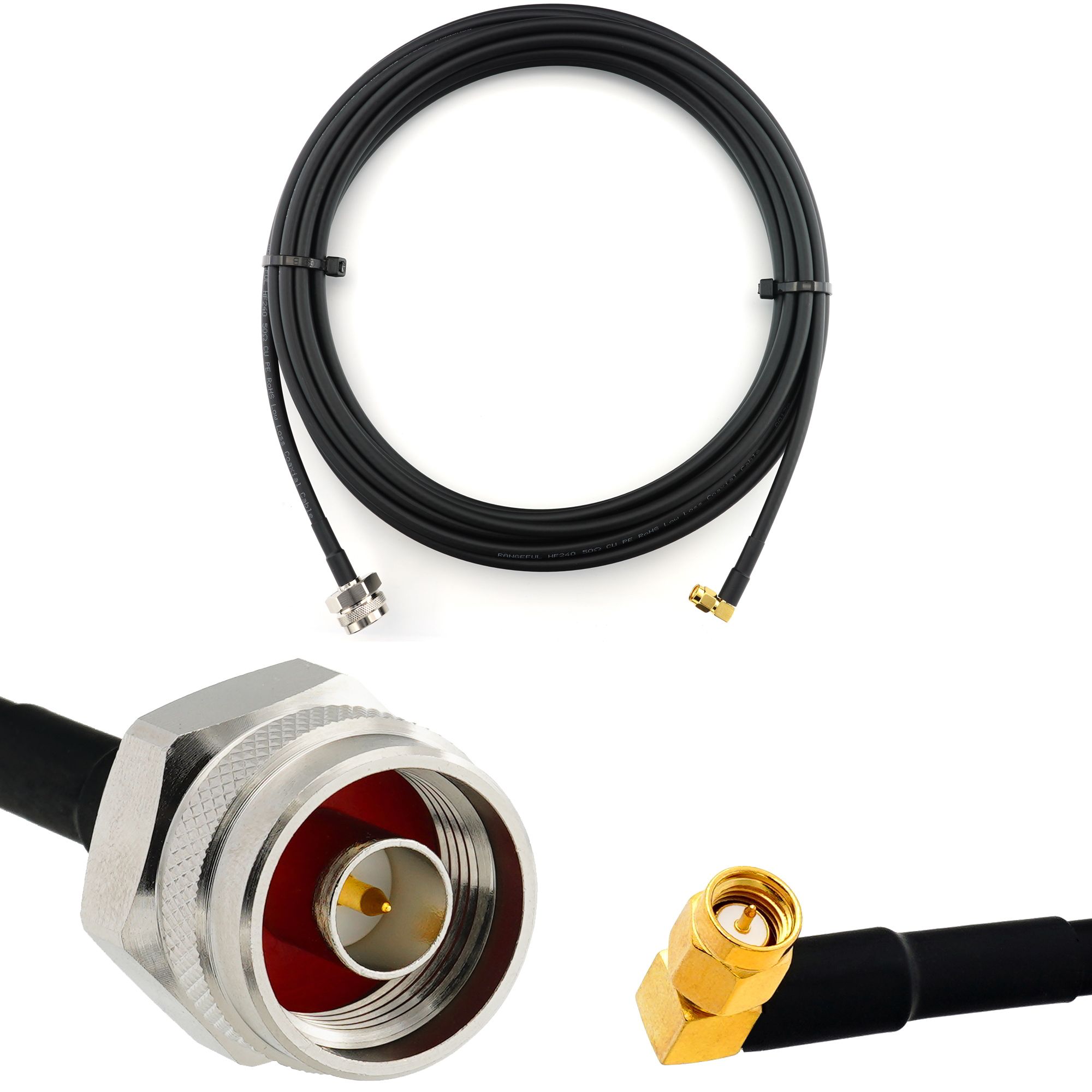 Cable coaxial SMA a N Masculino con ángulo recto de 90 grados - 12 m, HF240 (equivalente LMR240) extensión resistente al agua para enrutador WiFi, amplificador LTE, hotspot 4G/5G/6G