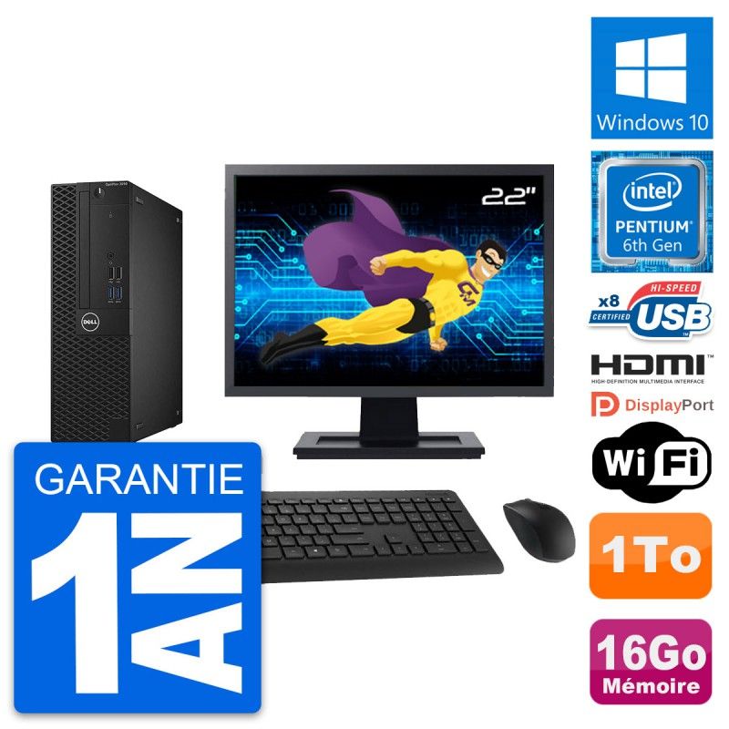 Dell OptiPlex 3050 SFF PC - 22" Screen, Intel G4400, 16GB RAM, 1TB HDD, HDMI, WiFi