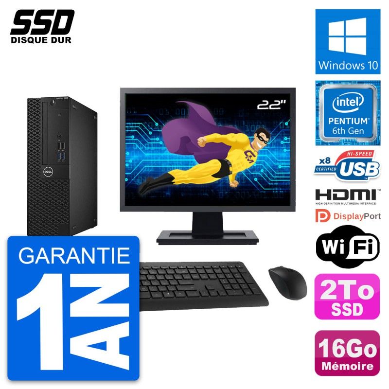 Dell OptiPlex 3050 SFF Computer - 22" Screen, Pentium G4400, 16GB RAM, 2TB SSD, HDMI