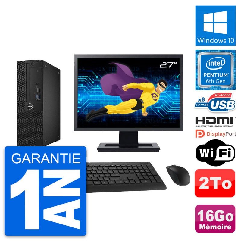 Dell OptiPlex 3050 SFF Desktop Computer - 27" Display, Intel Pentium G4400, 16GB RAM, 2TB HDD, Windows 10