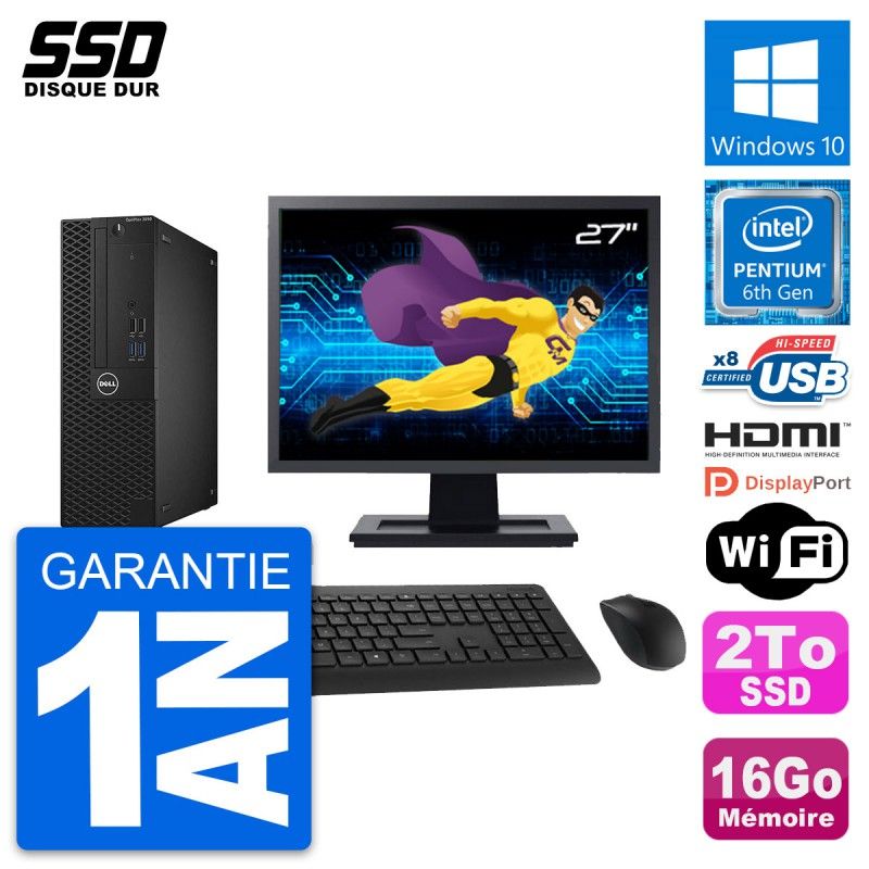 Dell OptiPlex 3050 SFF PC - 27" Screen, Pentium G4400, 16GB RAM, 2TB SSD, HDMI, WiFi