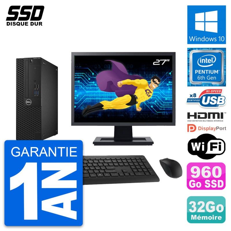 Dell OptiPlex 3050 SFF Computer | 27" Screen | Intel G4400 | 32GB RAM | 960GB SSD | WiFi