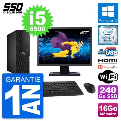 PC de escritorio Dell OptiPlex 3050 SFF - Pantalla de 27', Intel i5-6500, 16GB RAM, 240GB SSD, HDMI, WiFi