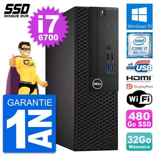 Dell OptiPlex 3050 SFF PC - Intel i7-6700, 32GB RAM, 480GB SSD, HDMI, WiFi, Windows 10