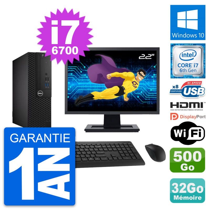 Dell OptiPlex 3050 SFF Computer - 22" Screen, i7-6700, 32GB RAM, 500GB HDD, HDMI