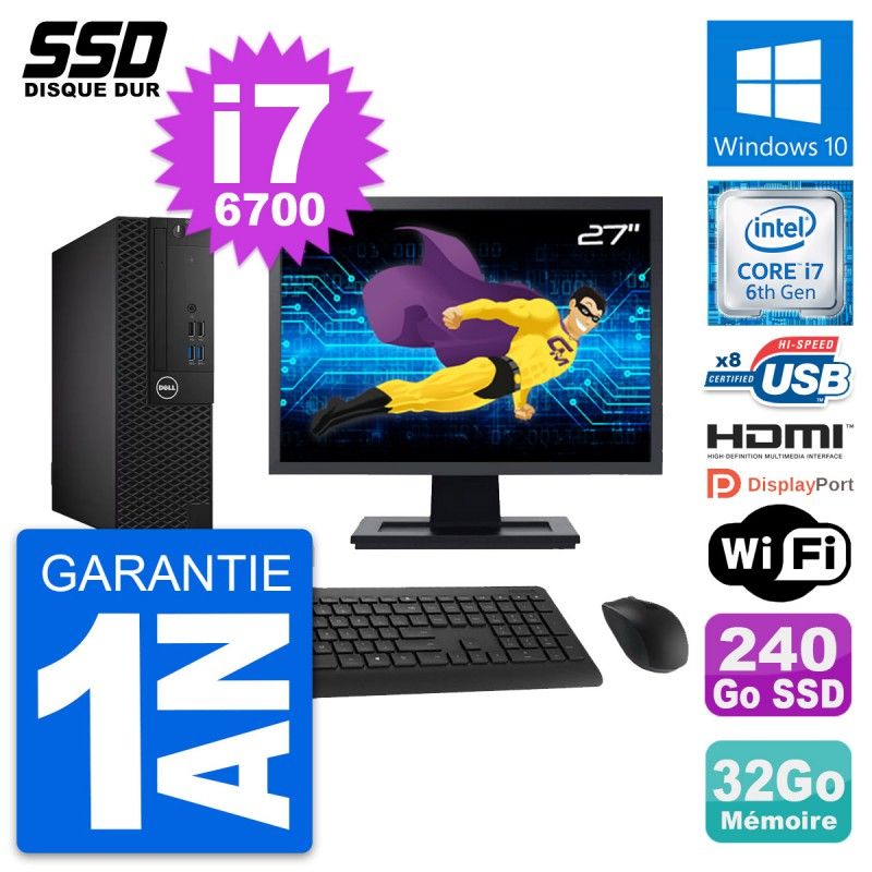 Dell OptiPlex 3050 SFF Computer - 27" Screen, Intel i7-6700, 32GB RAM, 240GB SSD