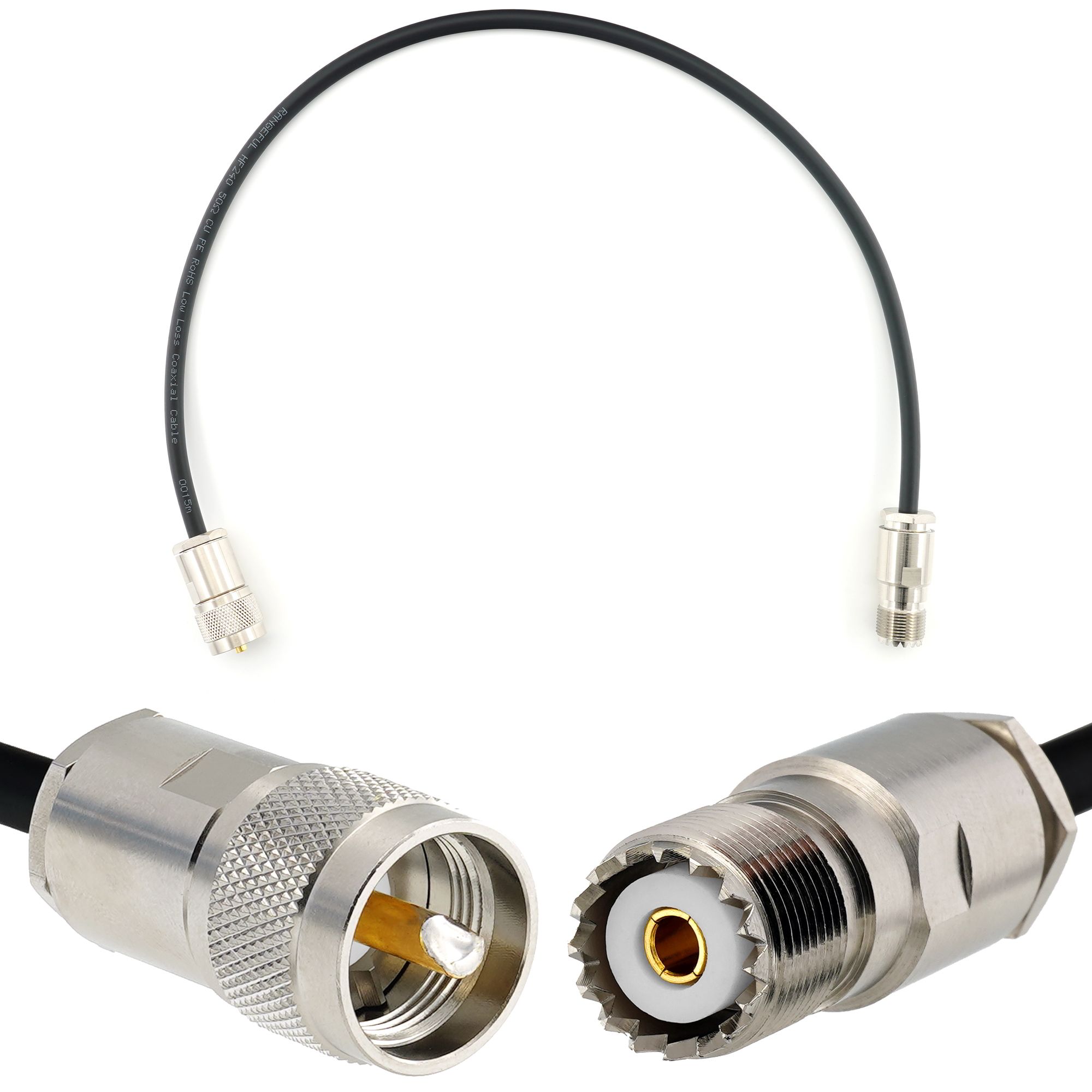 Câble coaxial UHF PL259 vers SO239 de 50 cm - HF240 (équivalent LMR240) étanche et extensible pour radio amateur, radio CB, marine RF, VHF, SDR, radio amateur