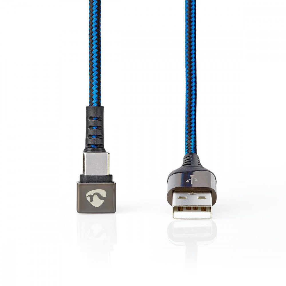 USB 2.0 A to Type-C Cable, 2m, 180° Bend, Braided - Black Blue