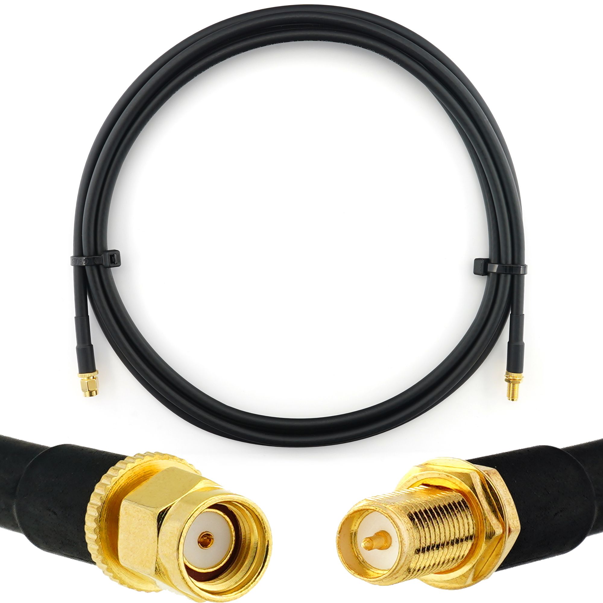 RP-SMA 3m Extension Antenna Cable - Waterproof and UV Protected, for WiFi Routers, Cameras, PCIE Mini PCs