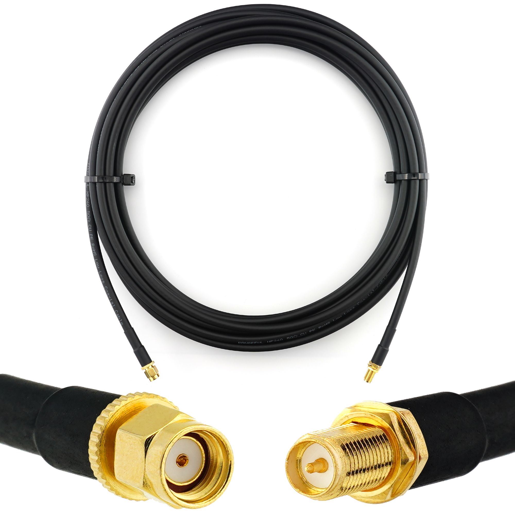 RP-SMA 5m Coaxial WiFi Antenna Extension Cable - RPSMA Male to Female (HF240 equivalent), Waterproof, for Router, IP Camera, Wireless LAN