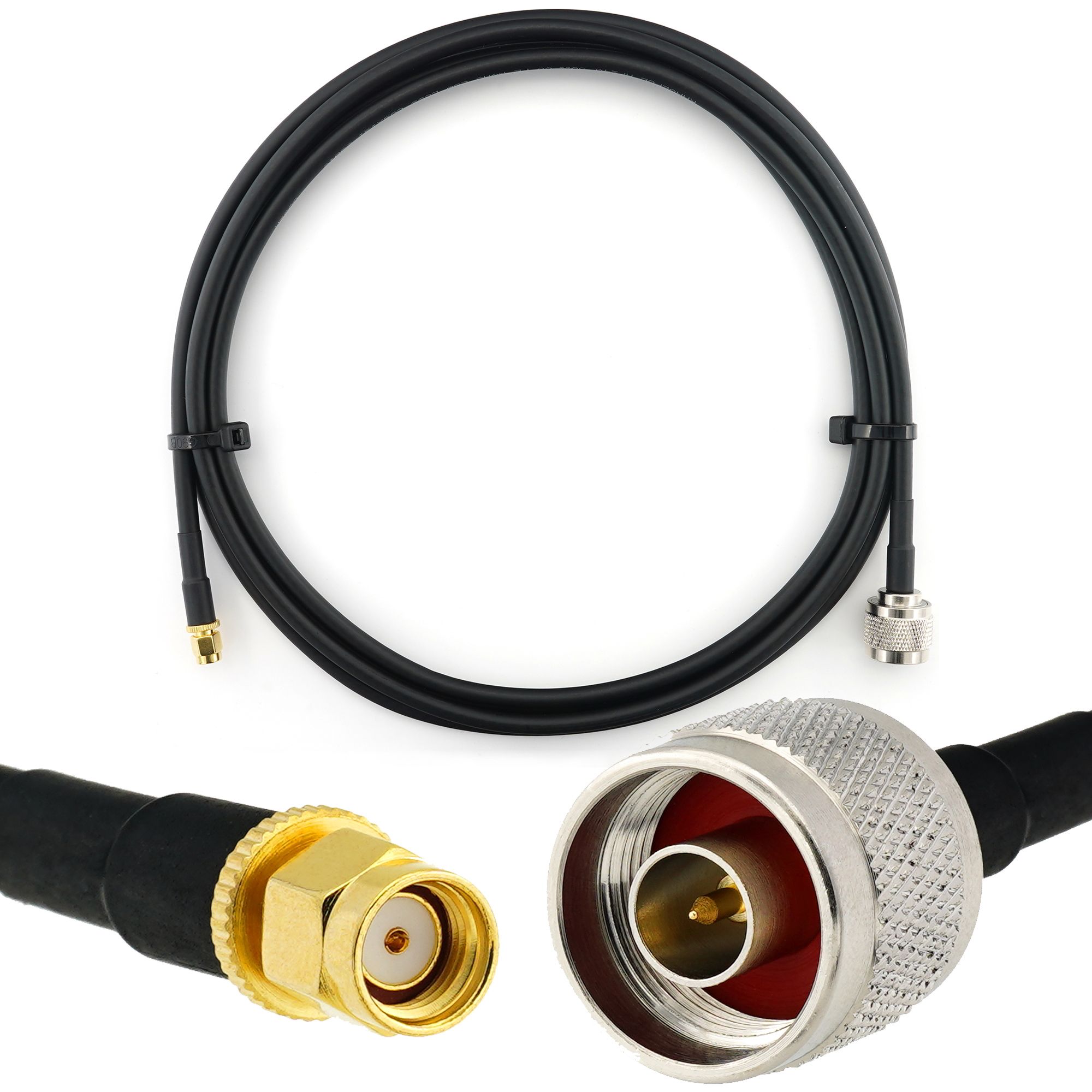 RP-SMA Male to N Male 3m Coaxial WiFi Extension Cable - Waterproof HF240 (LMR 240 Equivalent) for Router, Camera, IP, Mini PCIE