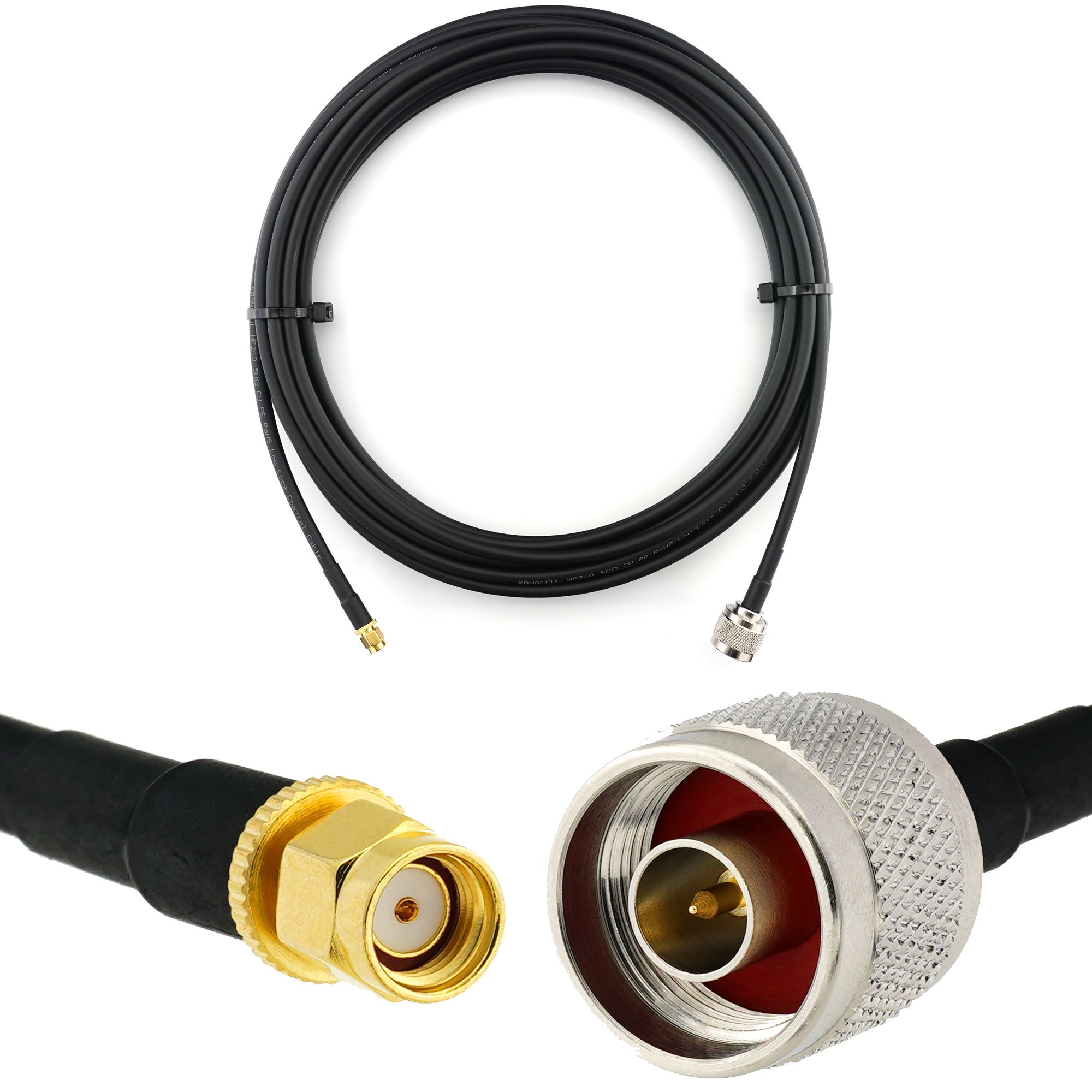 RANGEFUL RP-SMA Male to N Male 10m WiFi Antenna Extension Cable - HF240 (LMR 240 Equivalent) Waterproof - For Wifi Router, IP Camera, Mini PCIe Card