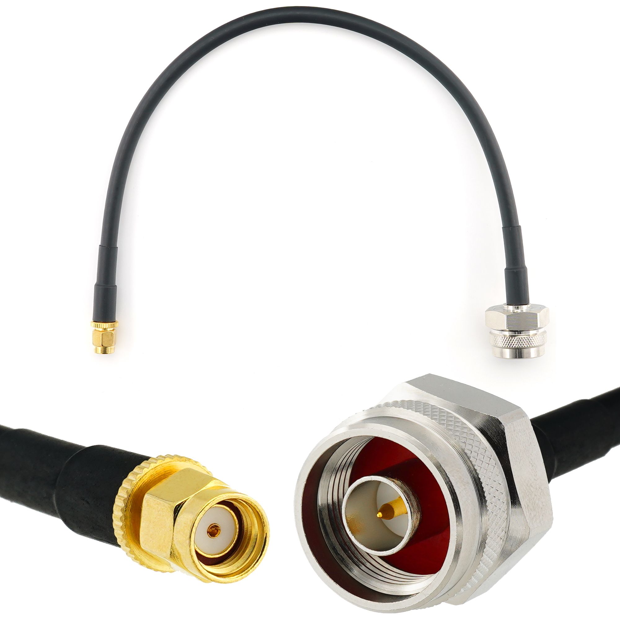 Cable de extensión coaxial RP-SMA Macho a N Macho Hexagonal de 30 cm RANGEFUL - HF240 (equivalente LMR240) resistente al agua - para enrutador WiFi, cámara IP, tarjeta Mini PCIE