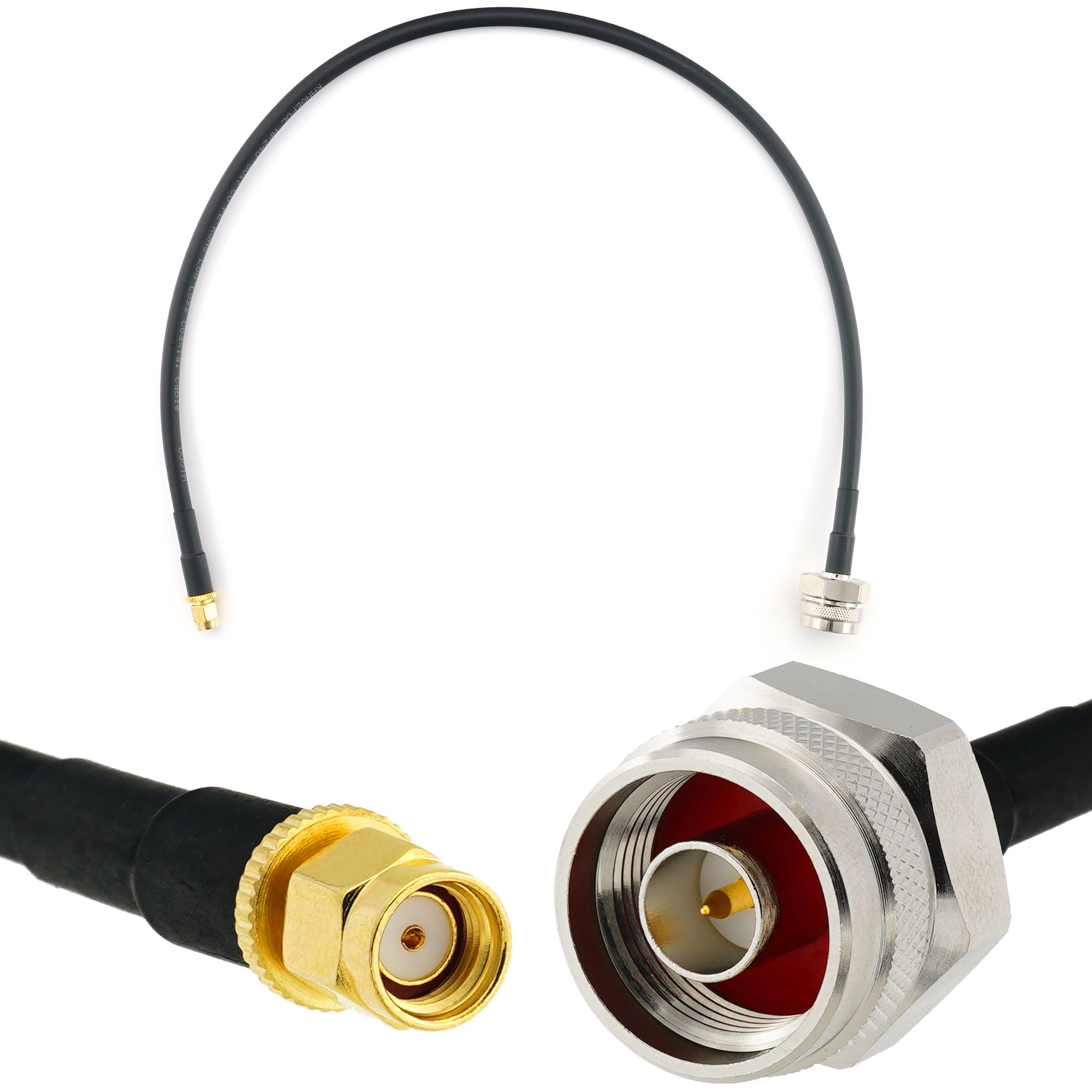 Cable coaxial RP-SMA Macho a N Hombre Hex 50 cm de extensión WiFi - HF240 (equivalente LMR 240) resistente al agua - para enrutador, cámara Wi-Fi, adaptador IP, LAN inalámbrica