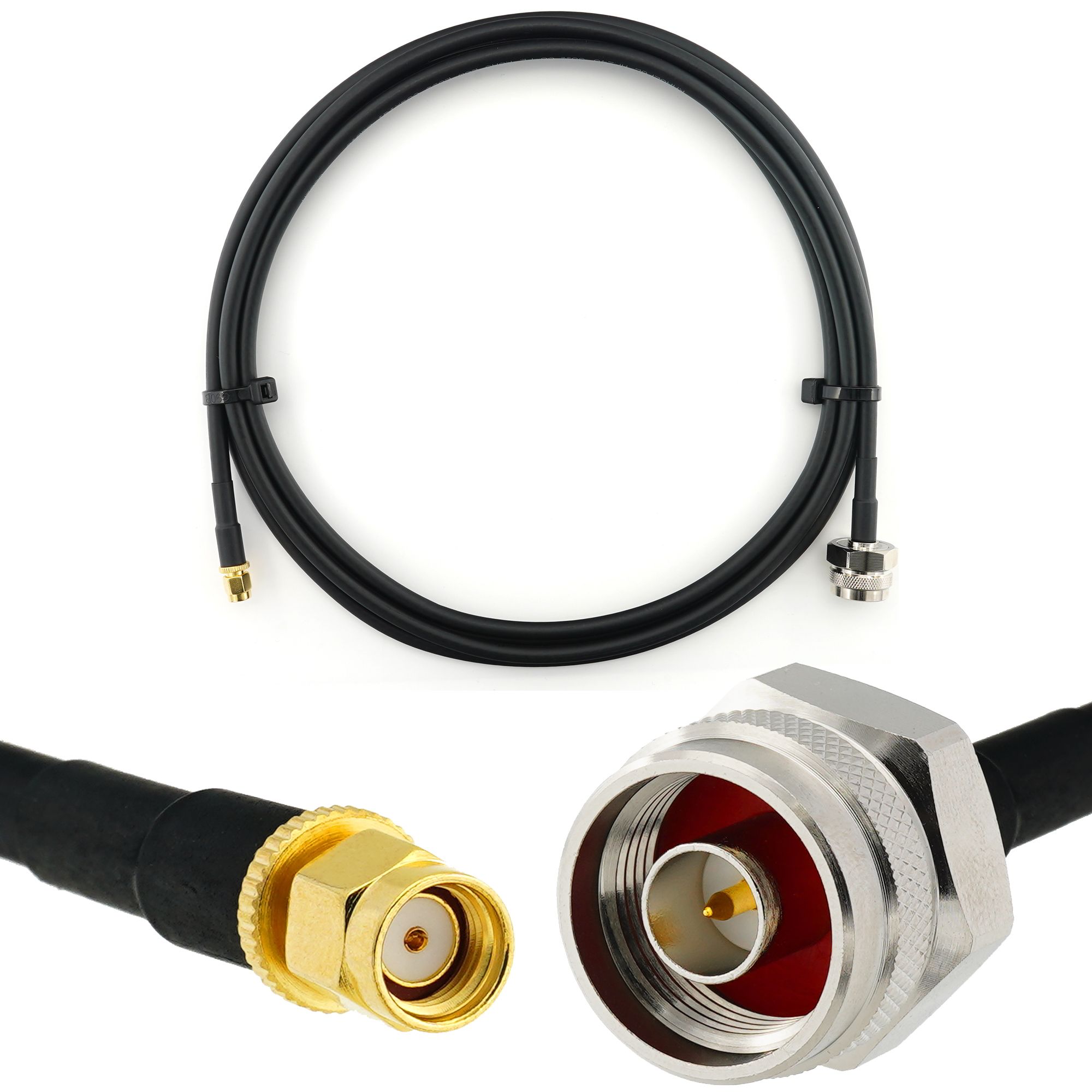 RANGEFUL RP-SMA Male to N Male Hex 1m WiFi Coaxial Extension Cable - HF240 (LMR 240 Equivalent) Waterproof - For Wi-Fi Router, IP Camera, Mini PCIe Card
