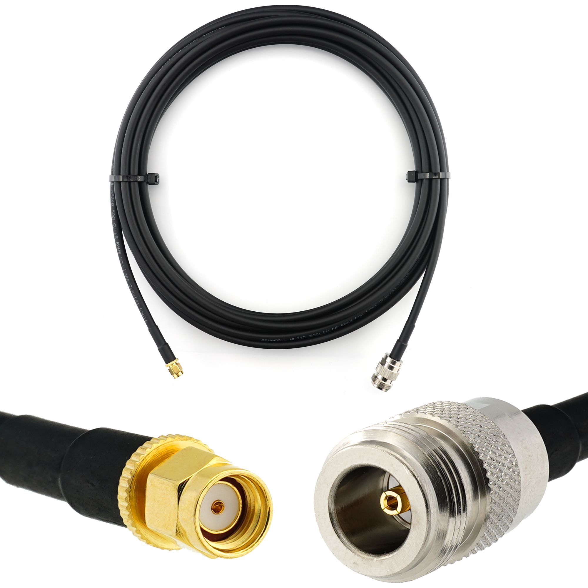 Cable Coaxial RP-SMA Macho a N Hembra de 5m - HF240 (equivalente LMR240) resistente al agua - para Router, Camara IP, Tarjeta de Red inalambrica, Mini PCIE