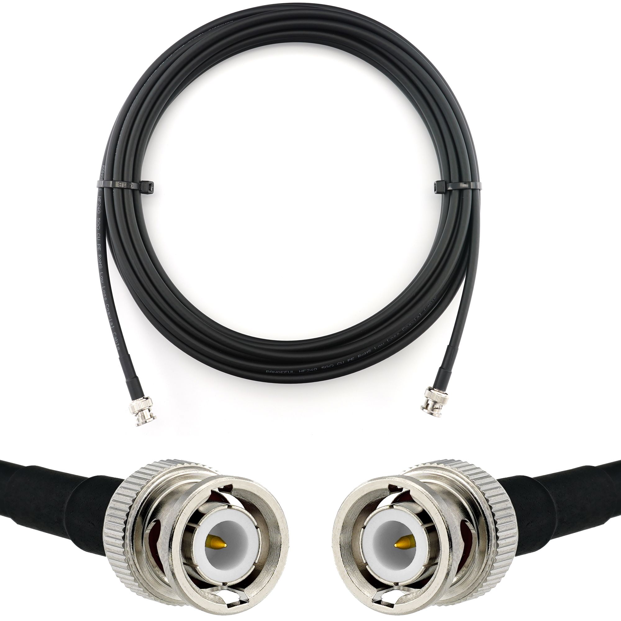 BNC Male to BNC Male 15m Coaxial Cable - HF240 (LMR 240 Equivalent) Waterproof Extension for Antenna CB Radio Amateur Wireless WiFi Adapter UHF VHF
