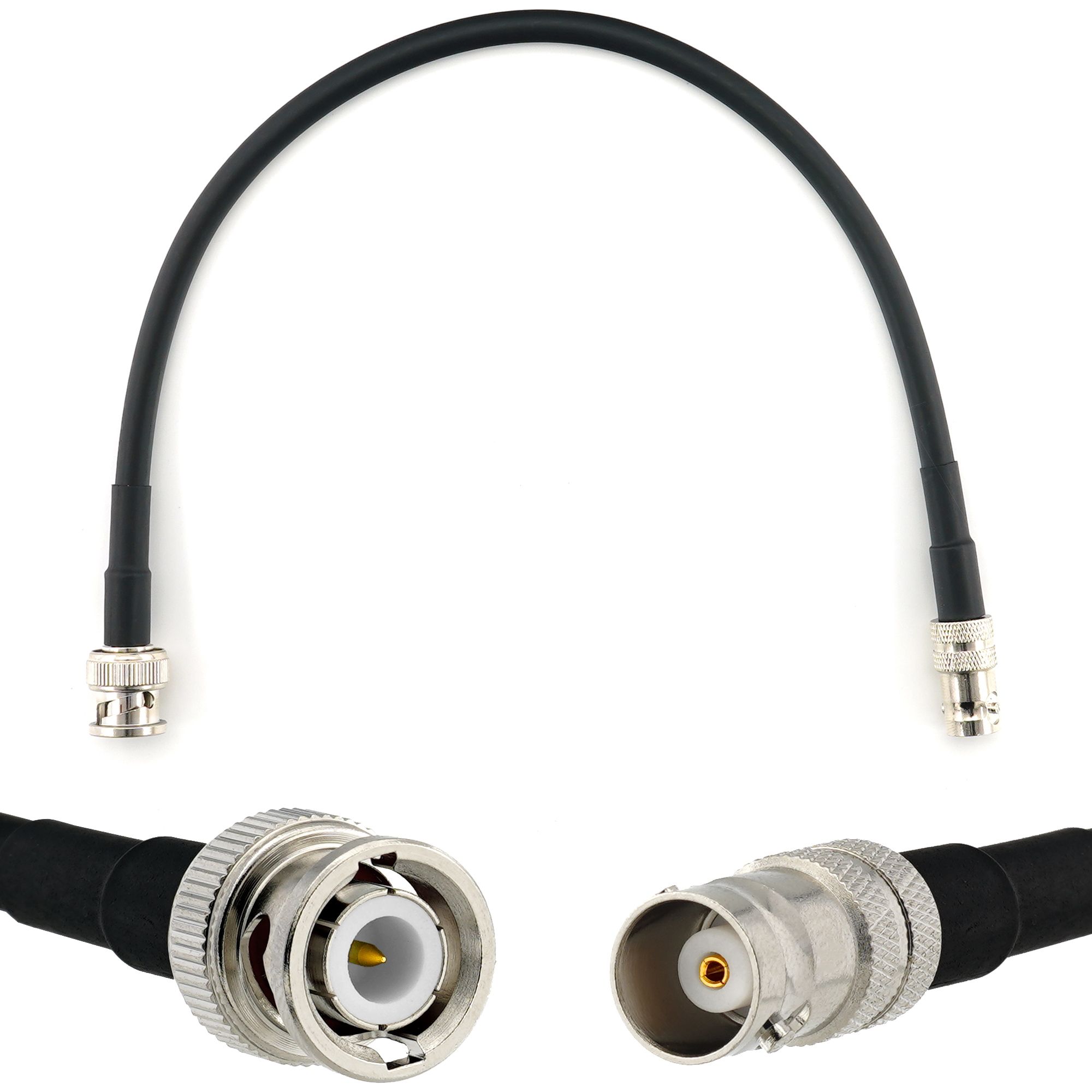 Câble coaxial BNC mâle à femelle de 30 cm - HF240 (équivalent LMR240) étanche pour antennes, radio CB, WiFi, etc.