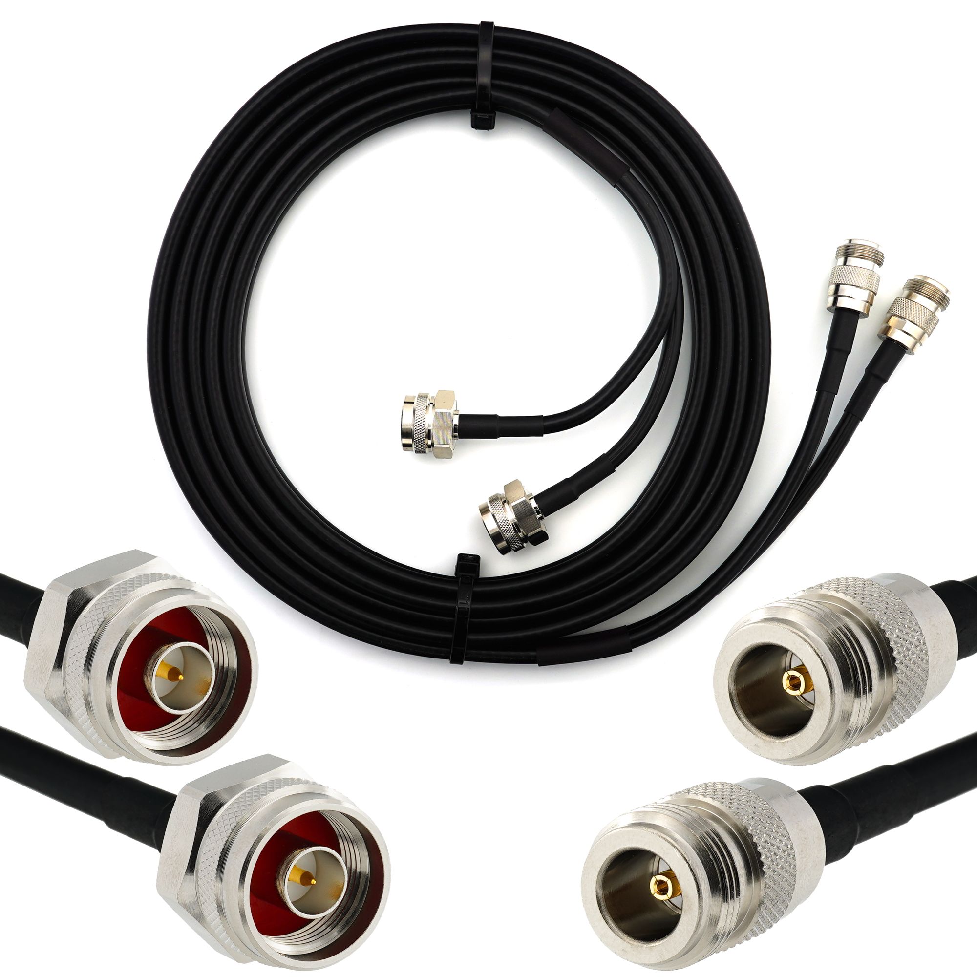Câble coaxial double N mâle hex à N femelle - 1m, HF240 (équivalent LMR240) étanche et résistant aux UV - Pour routeur Wi-Fi, antenne radio, amplificateur LTE, GSM 4G/5G/6G, point d'accès LTE
