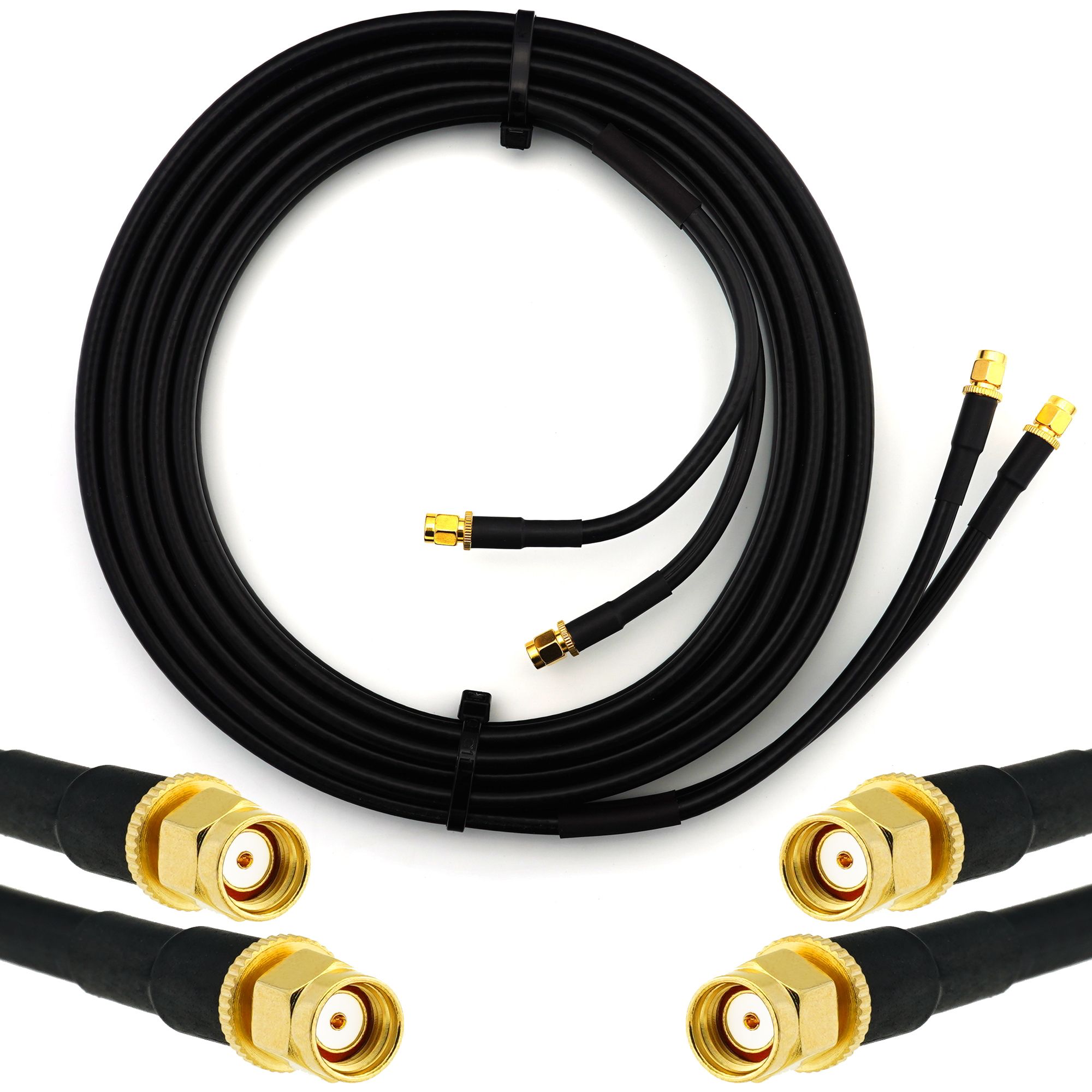 Cable de extensión coaxial RP-SMA de 10 m RANGEFUL - Doble conector RP-SMA macho a macho (equivalente LMR 240) resistente al agua - Para enrutador WiFi, cámara IP, tarjeta Mini PCIe